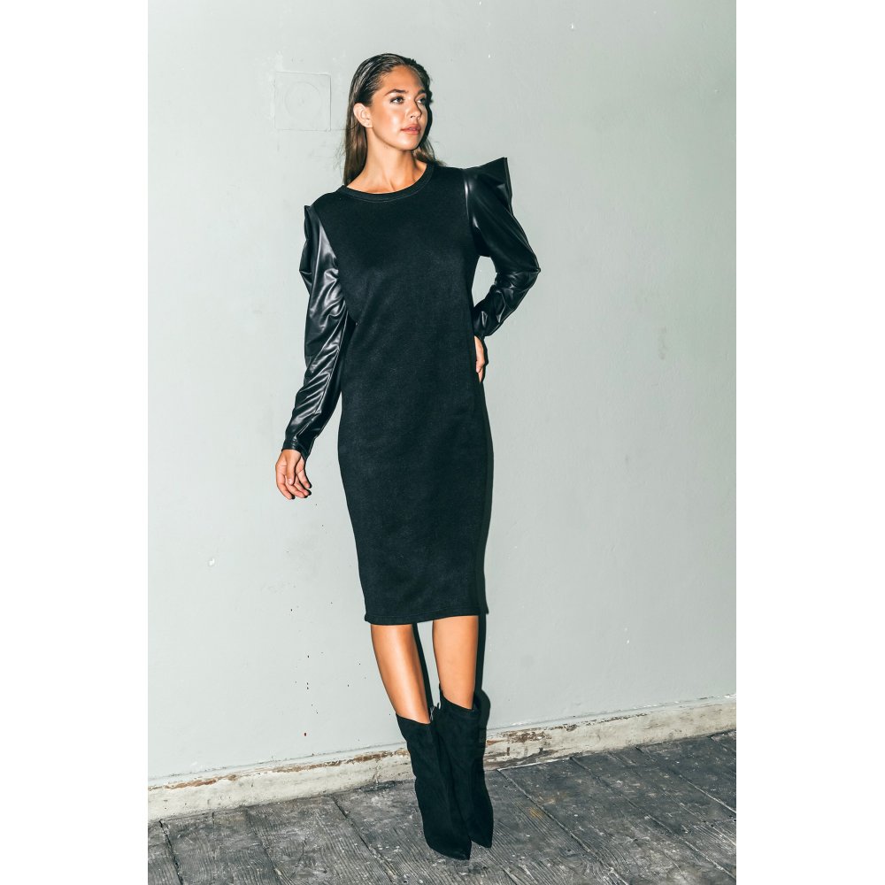 DOLCE DOMENICA BLACK KNITTED LEATHER DRESS